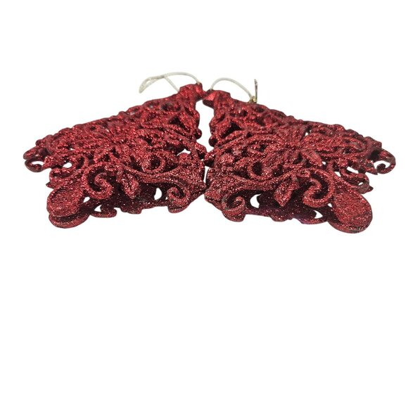 Vintage Filigree Christmas Tree Ornaments Set of 7 Tree Heart Star Glitter - Picture 8 of 10